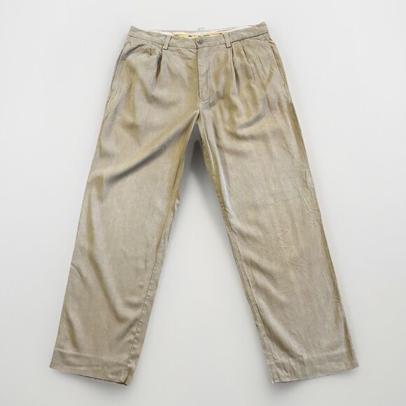 Tommy Bahama Other - Tommy Bahama Silk Blend Pants Men's Size 34x30 Khaki Casual Beach Pleated